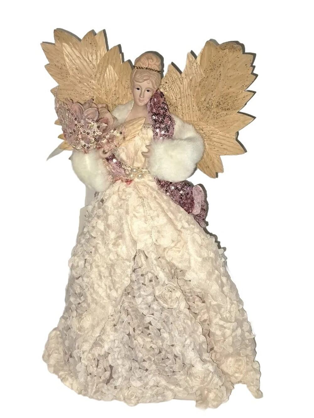 December Diamonds Blush Angel 20" Christmas Tree Topper White Pink 11-11167